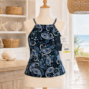 Island Escape Cali Paisley Underwire Tankini Top Size 12 NWT Full Bust Support